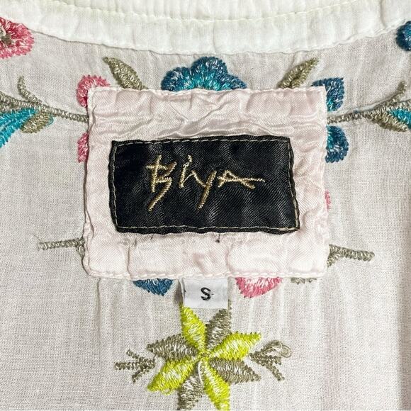 BIYA by JOHNNY WAS Floral Embroidered White Keyhole Neck 100% Cotton Tunic Sz S - Picture 9 of 10